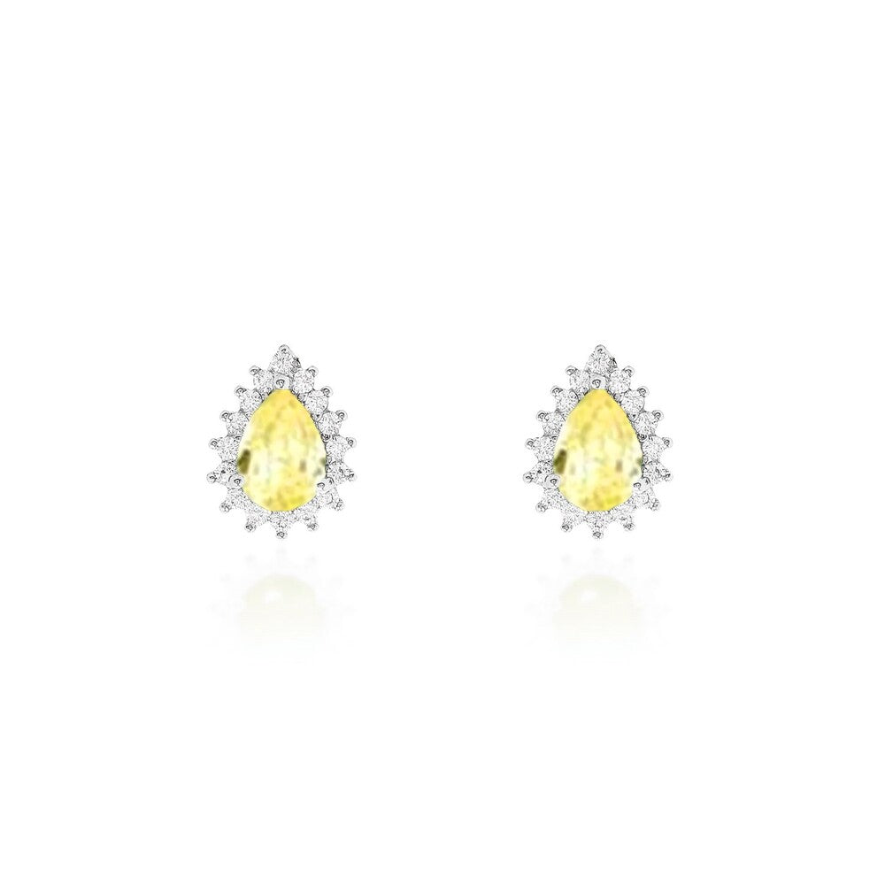 Brinco Fran gota zircônia fancy yellow ródio branco