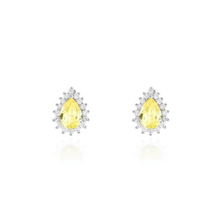 Brinco Fran gota zircônia fancy yellow ródio branco