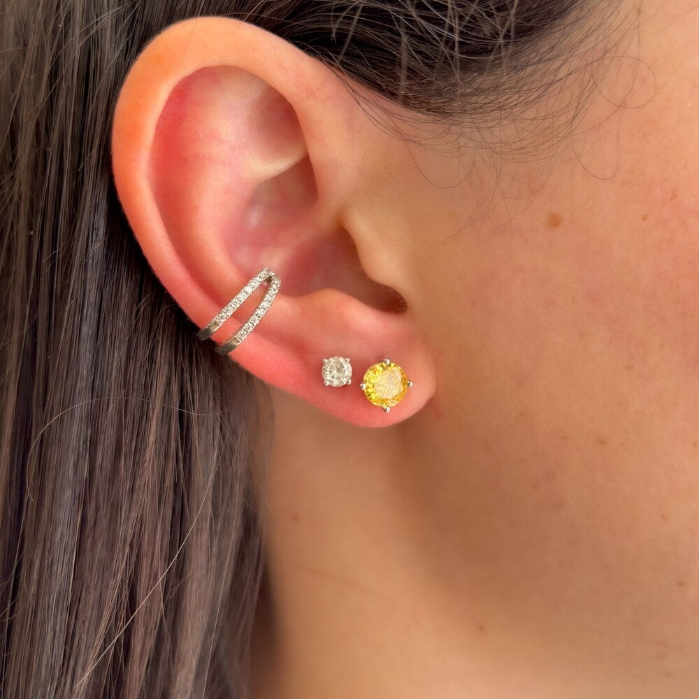 Conjunto ponto de luz zircônia fancy yellow ródio branco (6mm)