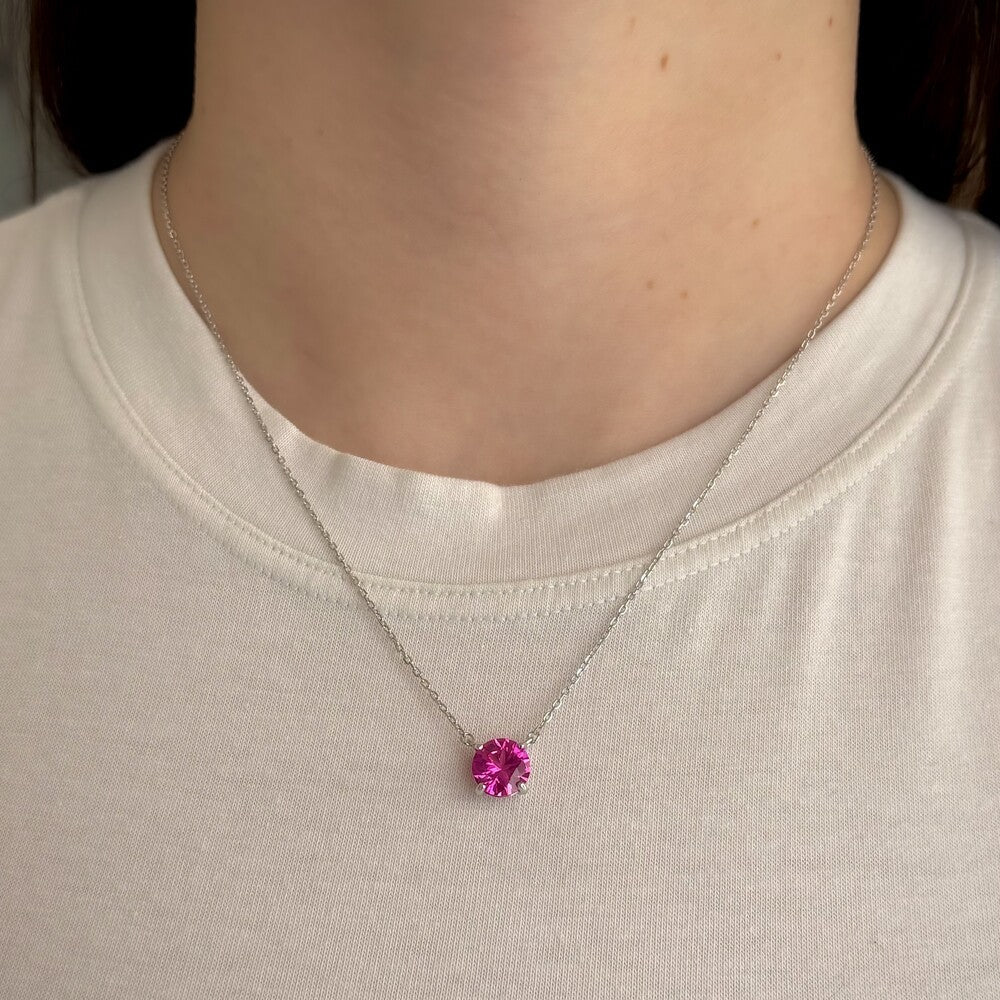 Conjunto redondo zircônia turmalina pink prata 925 (8mm)