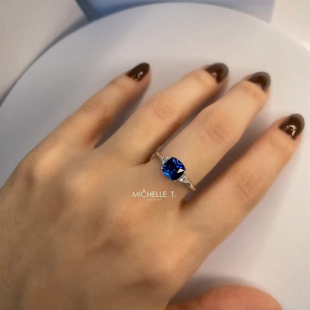 Anel quadradinho zircônia azul safira prata 925 - foto 2