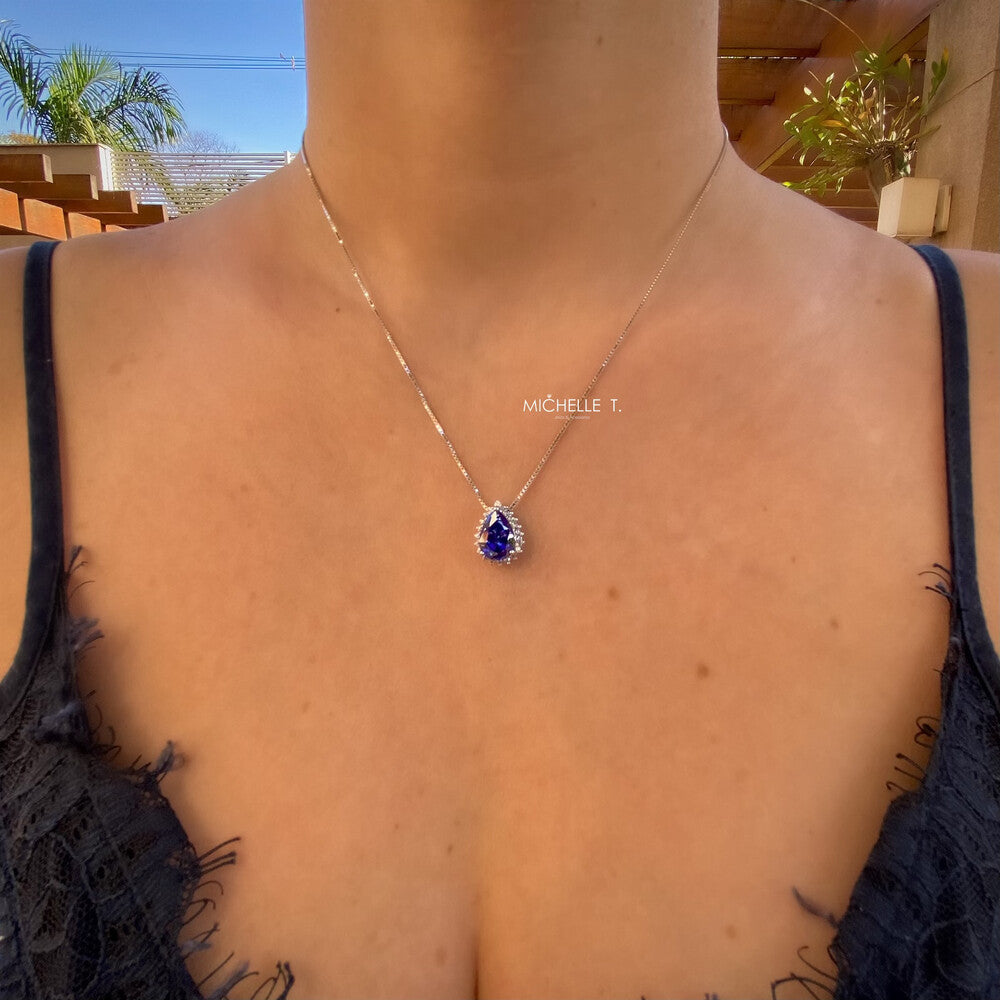 Conjunto Lola gota zircônia tanzanita prata 925
