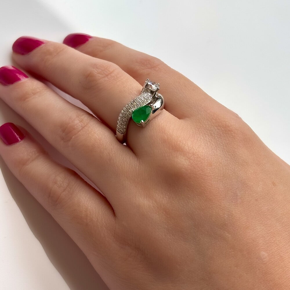 Anel Roxy esmeralda fusion cravejado prata 925 - foto 3