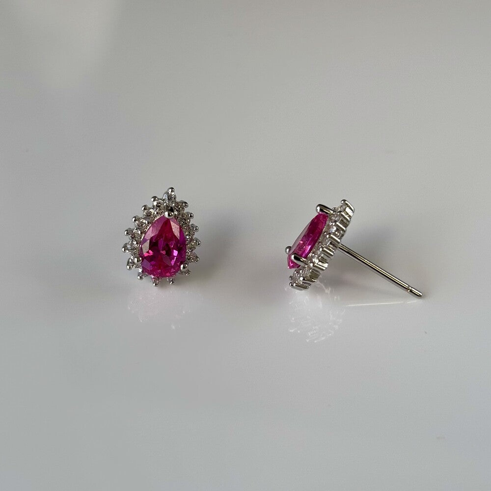 Brinco Fran gota zircônia turmalina pink ródio branco - foto 5