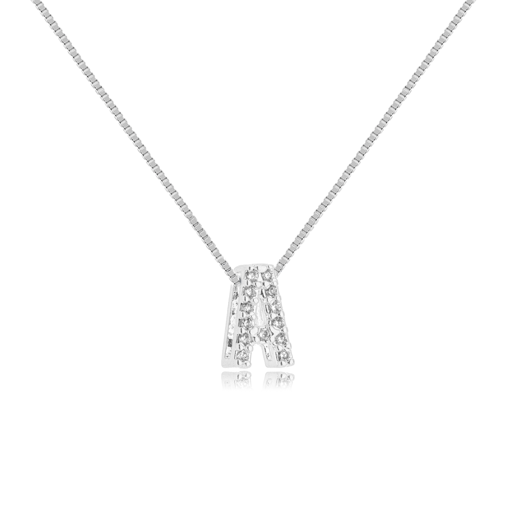 Colar inicial letra A cravejada zircônias ródio branco