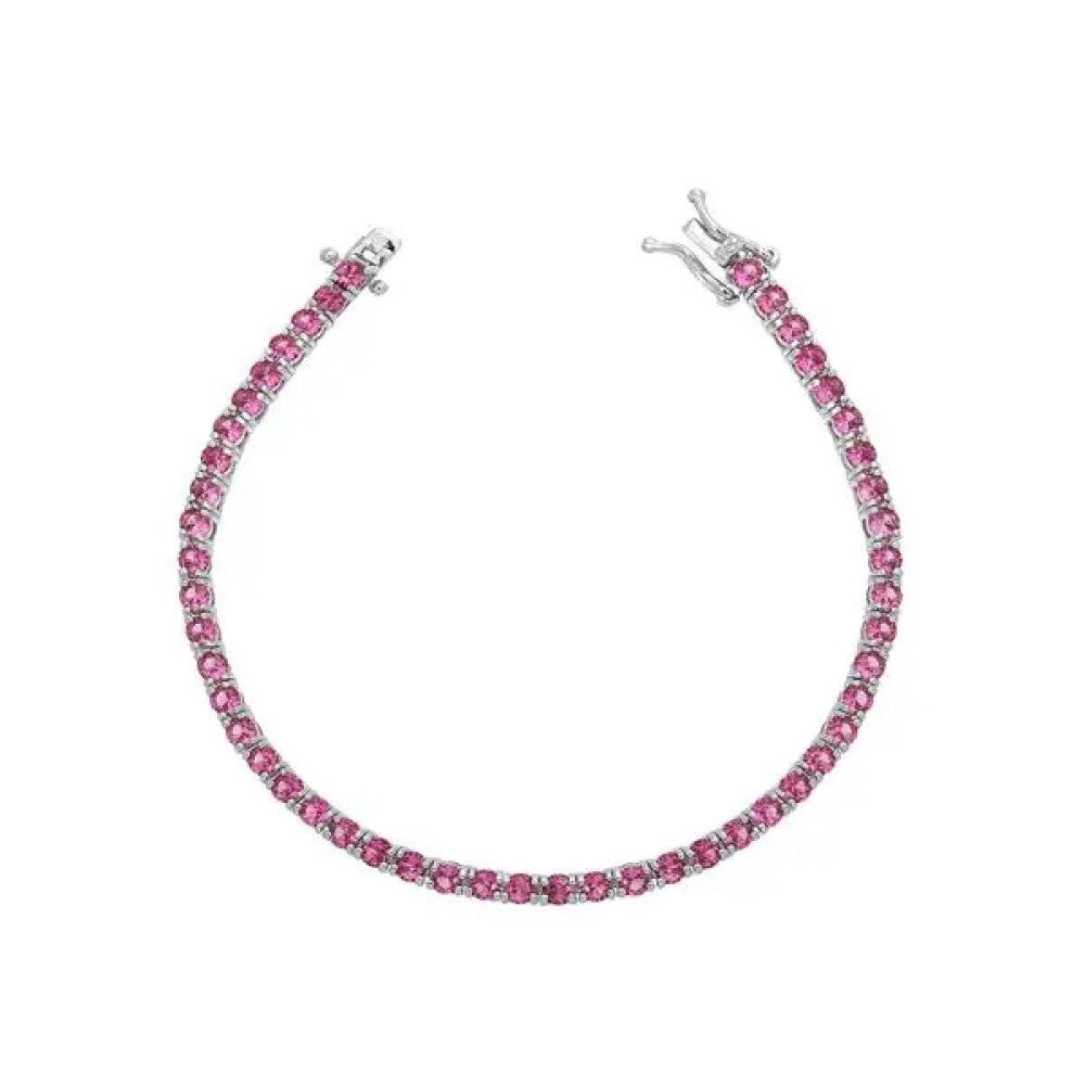 Pulseira riviera Norah zircônias turmalina pink ródio branco