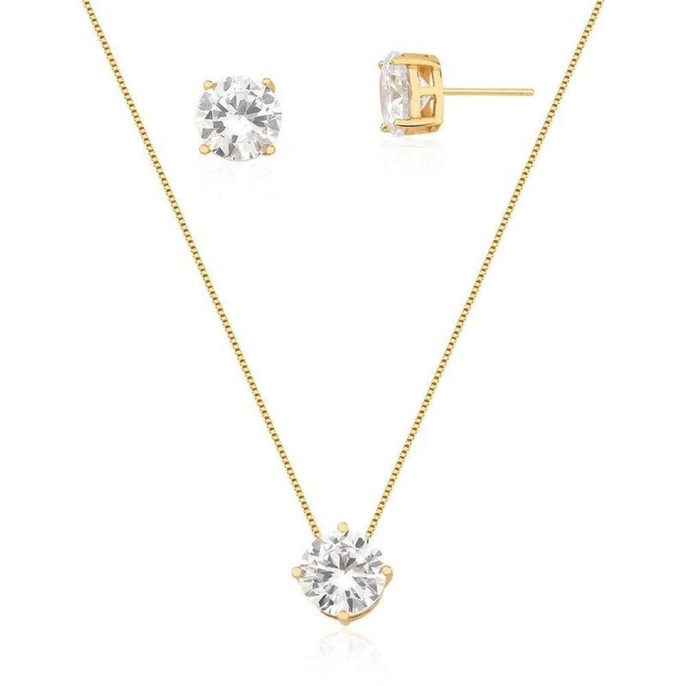 Conjunto ponto luz zircônia branca ouro (10mm)
