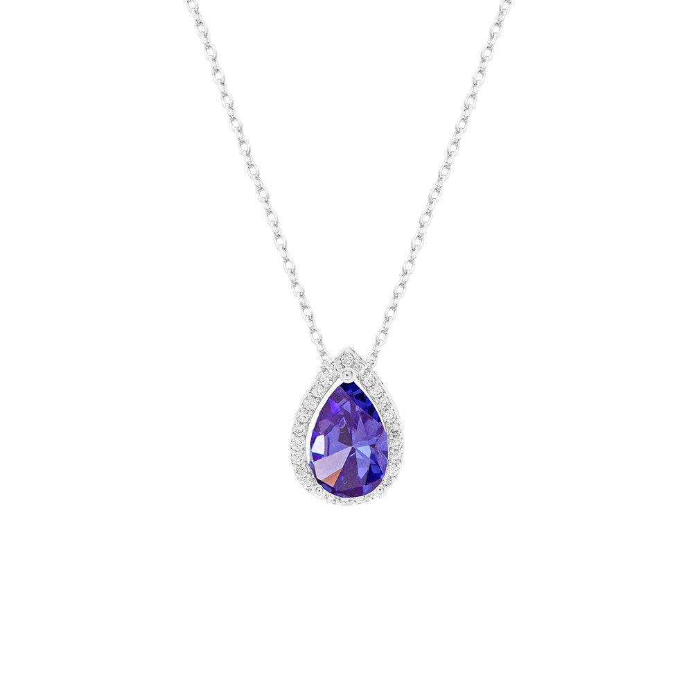 Colar Paty gota zircônia tanzanita ródio branco