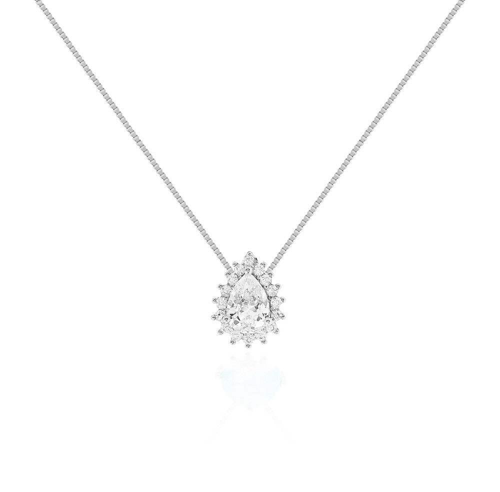 Colar Fran gota zircônia branca ródio branco