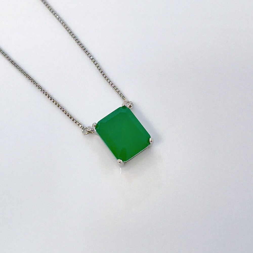 Colar Malta retângulo esmeralda fusion ródio branco - foto 3