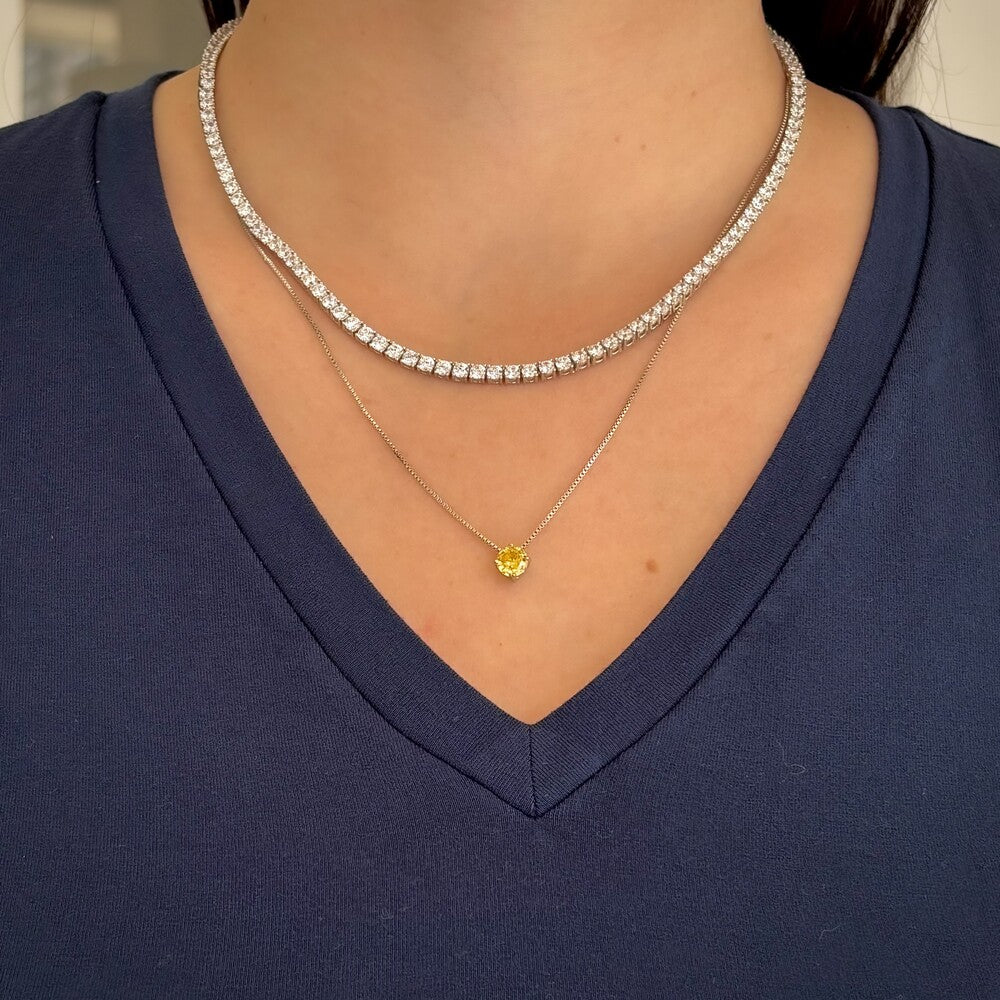 Colar ponto de luz zircônia fancy yellow ródio branco (6mm)