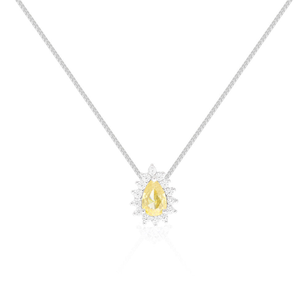 Colar gotinha cravejada fancy yellow prata 925