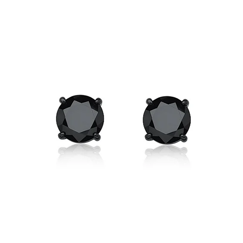 Brinco redondo zircônia negra prata 925 (8mm)