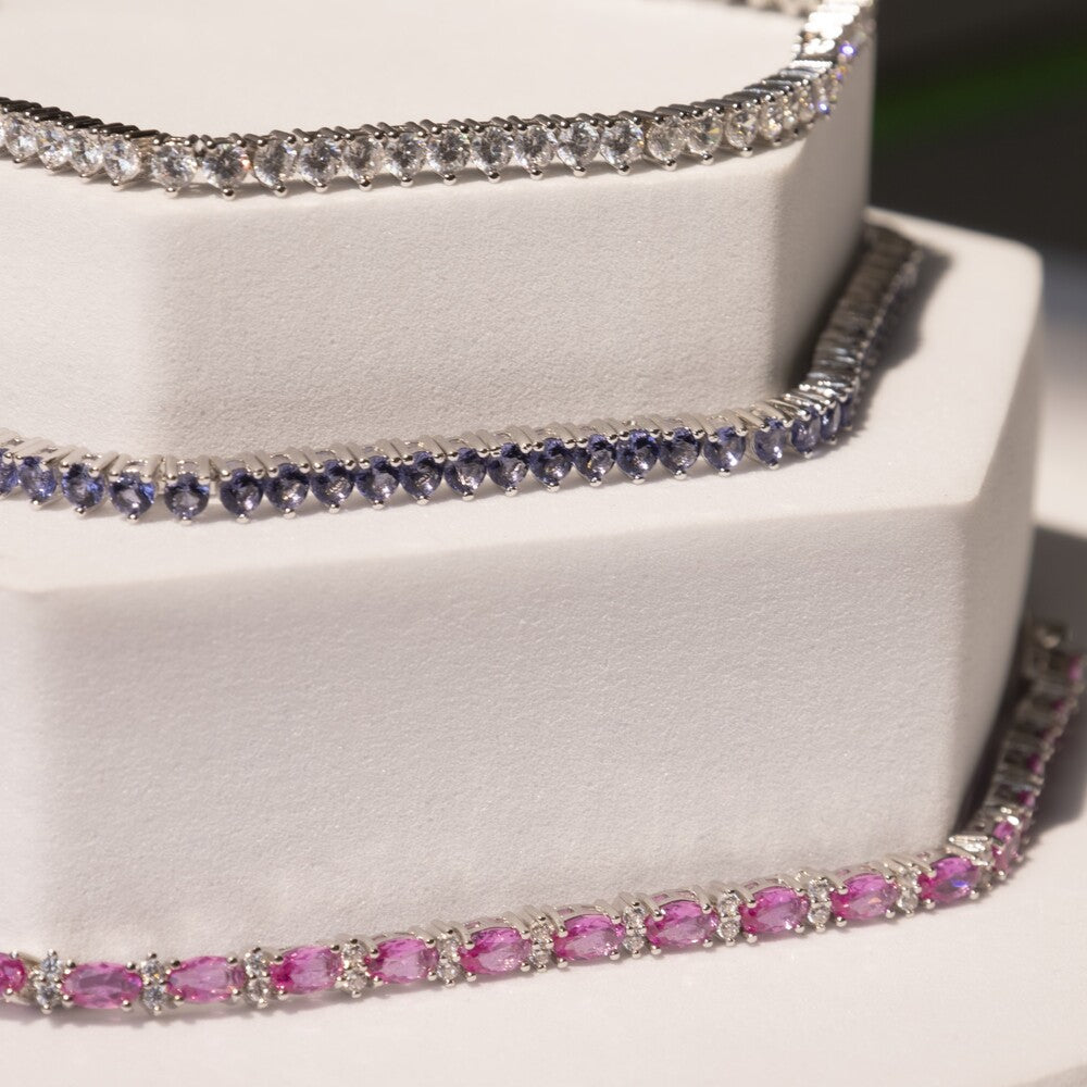 Pulseira riviera Laura zircônias turmalina pink ródio branco - foto 2