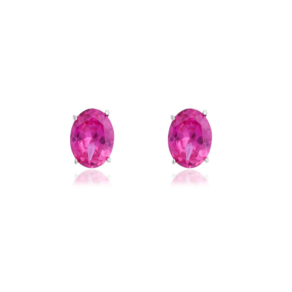 Brinco Margot oval zircônia turmalina pink prata 925