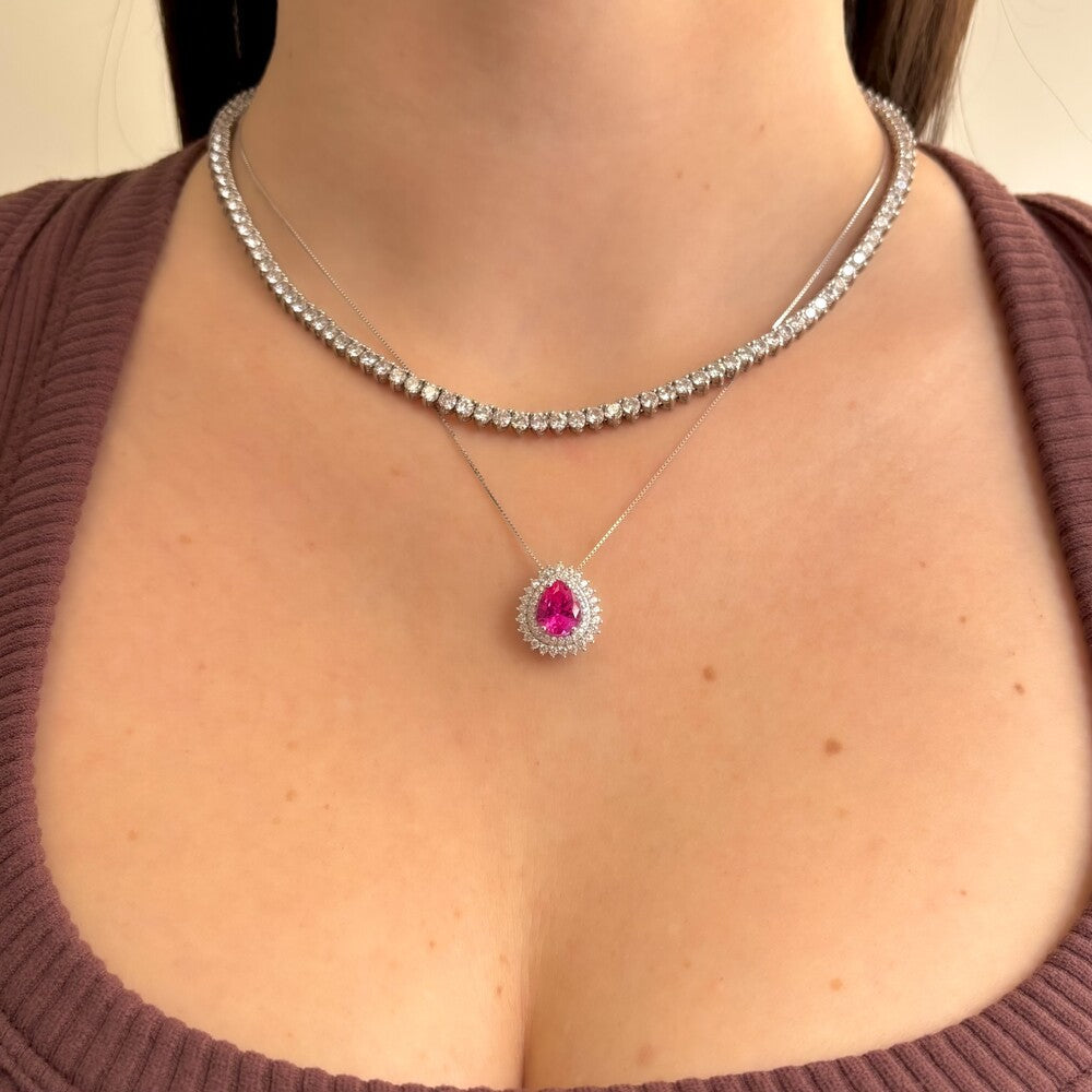 Conjunto gota Holly zircônia turmalina pink prata 925