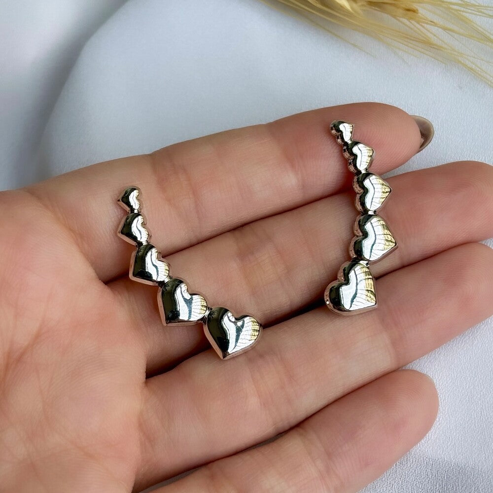 Brinco ear cuff Betsy corações liso ródio branco - foto 3