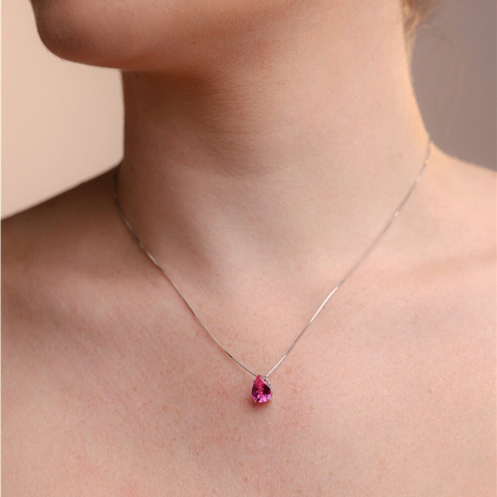 Colar gota Ivy zircônia turmalina pink prata 925