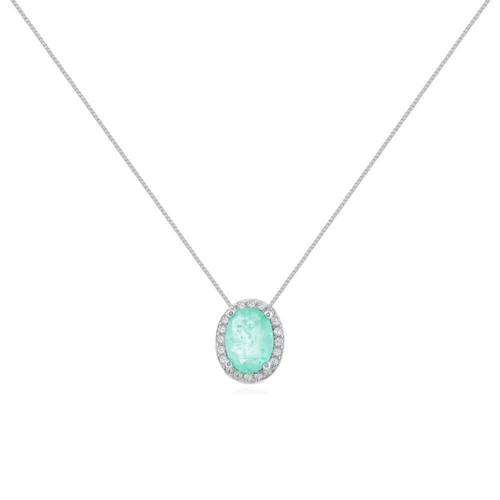 Colar Ellie oval esmeralda colombiana fusion ródio branco