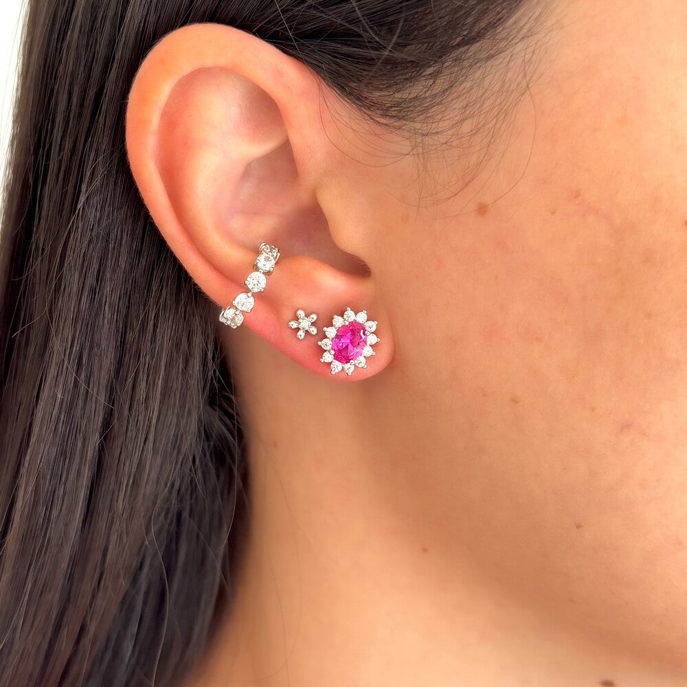 Conjunto Winnie oval zircônia turmalina pink ródio branco