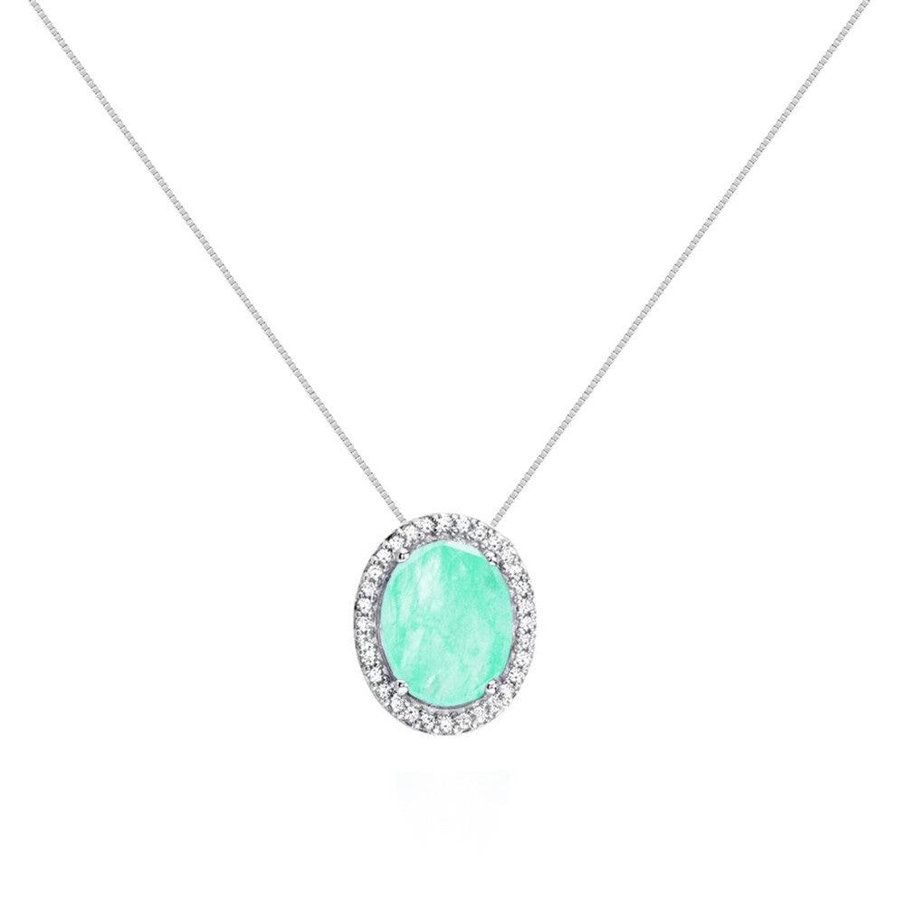 Colar oval Veneza esmeralda colombiana fusion ródio branco