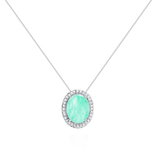 Colar oval Veneza esmeralda colombiana fusion ródio branco