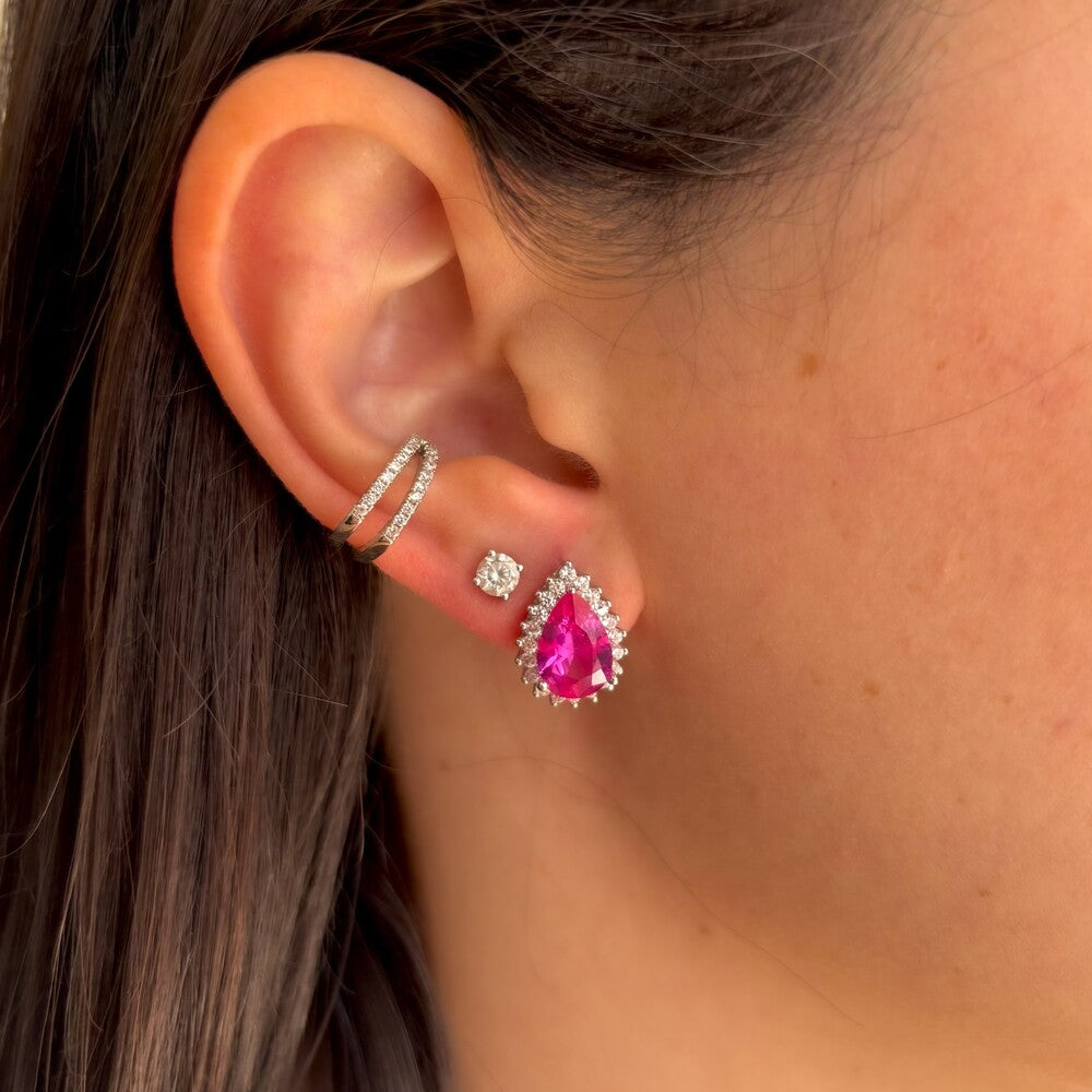 Conjunto Lola gota zircônia turmalina pink prata 925