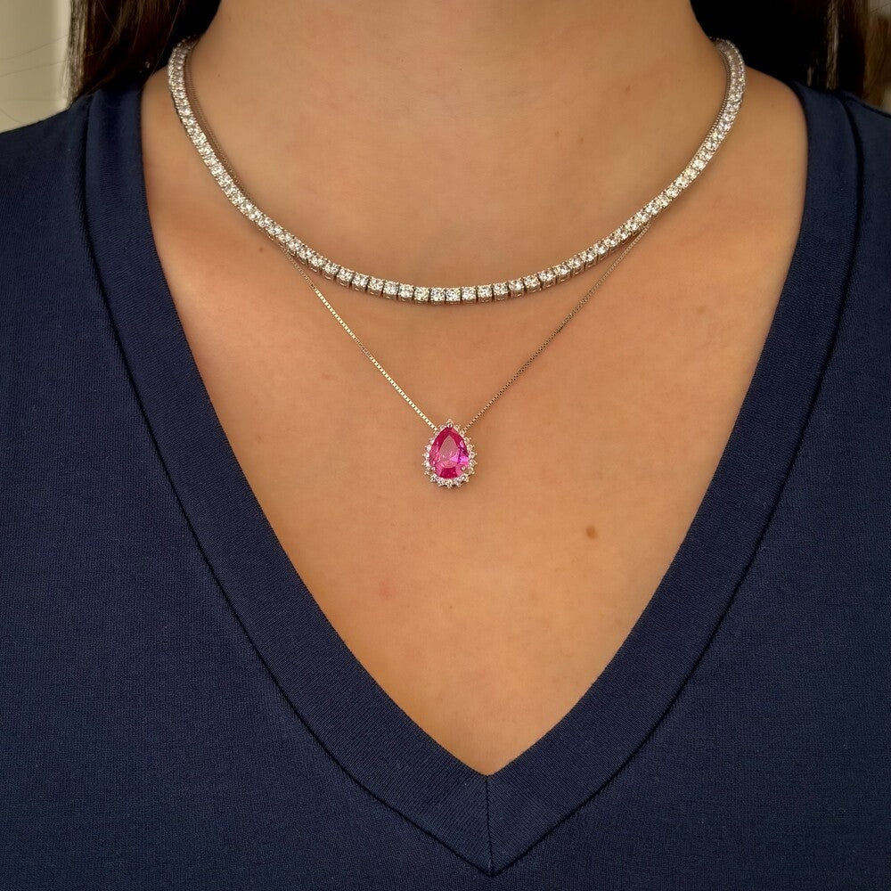 Conjunto Lola gota zircônia turmalina pink prata 925