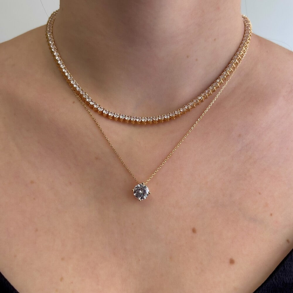 Colar ponto de luz zircônia branca ouro (8mm)