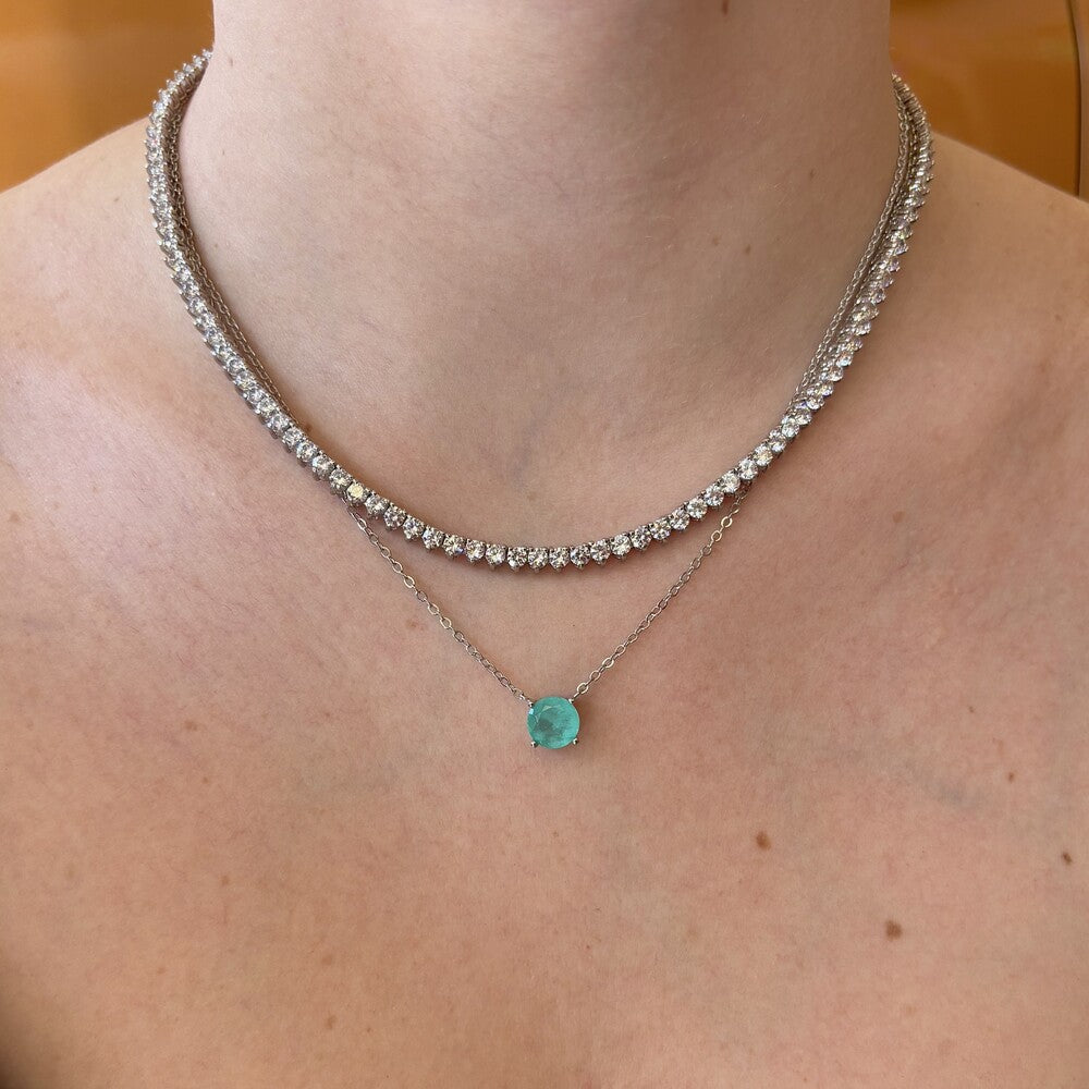 Colar redondo esmeralda colombiana fusion prata 925 (8mm)