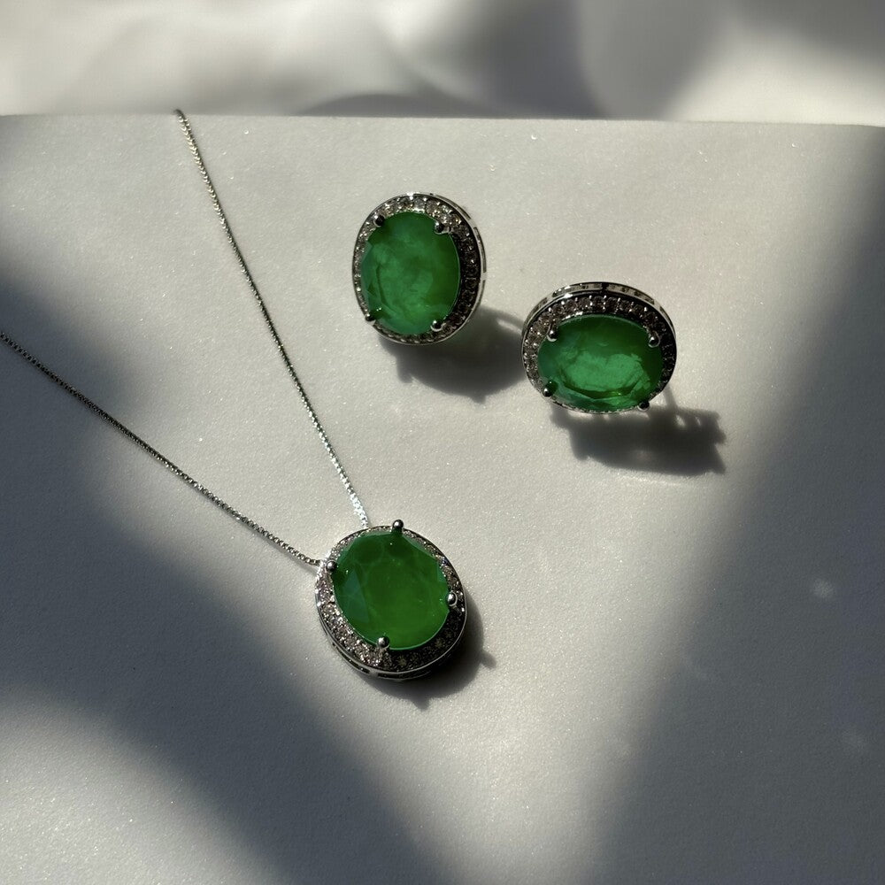 Colar oval Veneza esmeralda fusion ródio branco