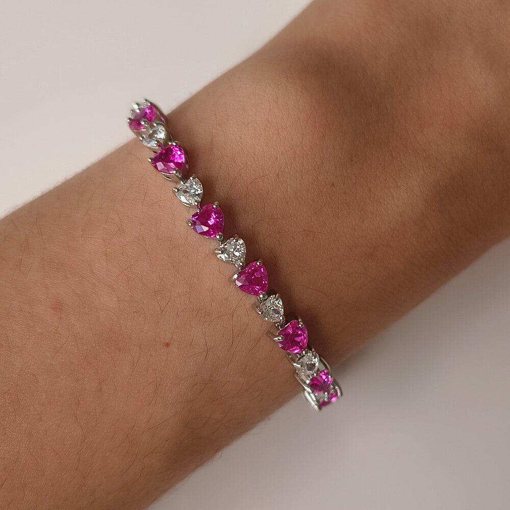 Pulseira riviera Love zircônias turmalina pink ródio branco - foto 2
