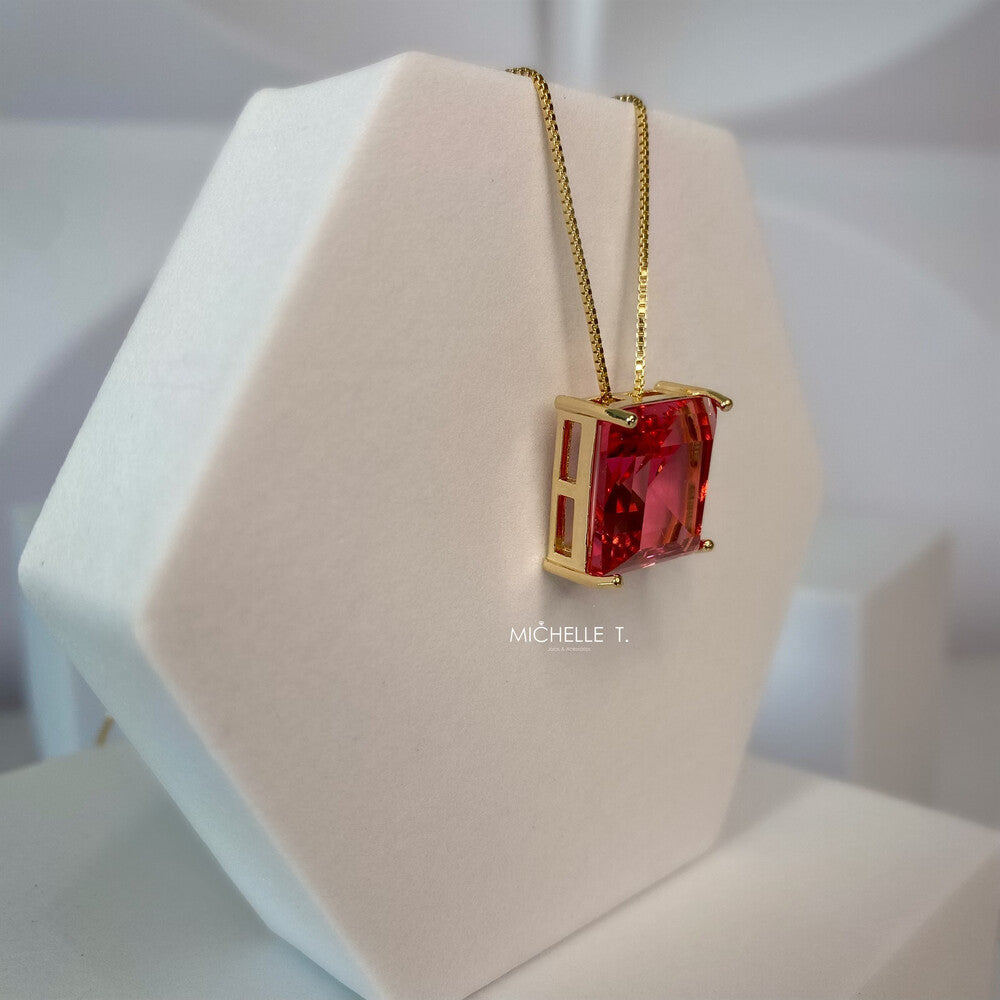 Colar quadrado cristal rosa ouro - foto 4