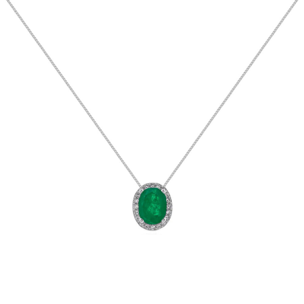 Colar Ellie oval esmeralda fusion ródio branco