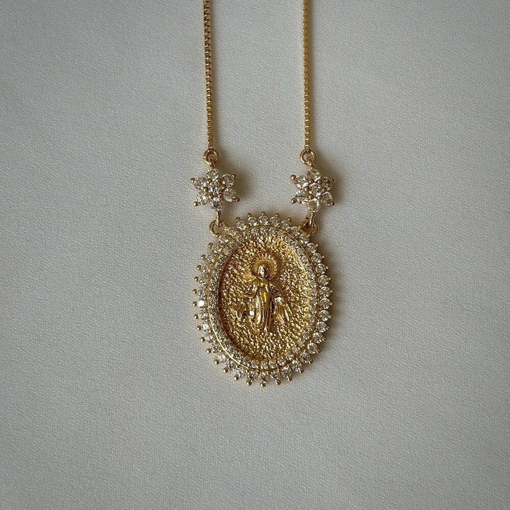 Colar Nossa Senhora das Graças cravejado prata 925 ouro - foto 4