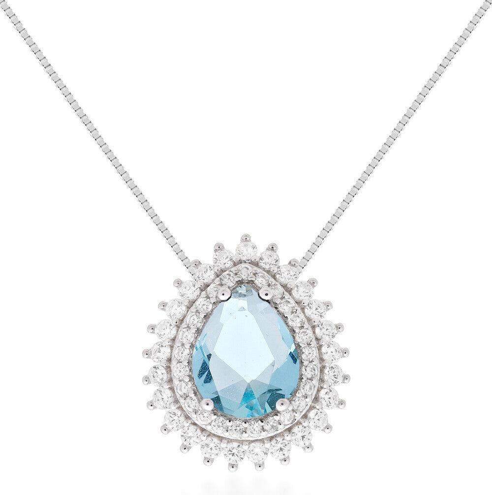 Colar gota Holly zircônia água marinha prata 925