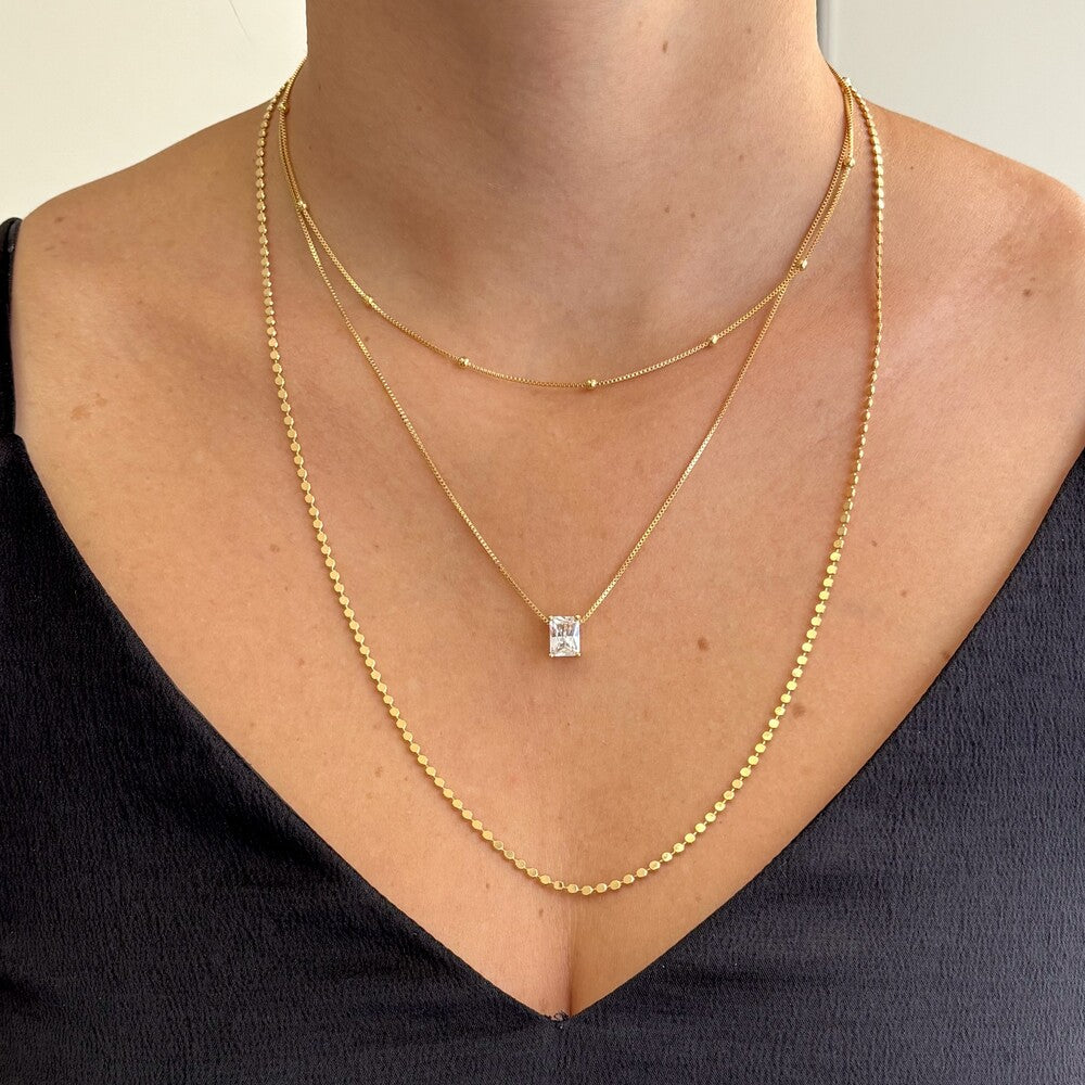 Colar Focus retângulo zircônia branca ouro