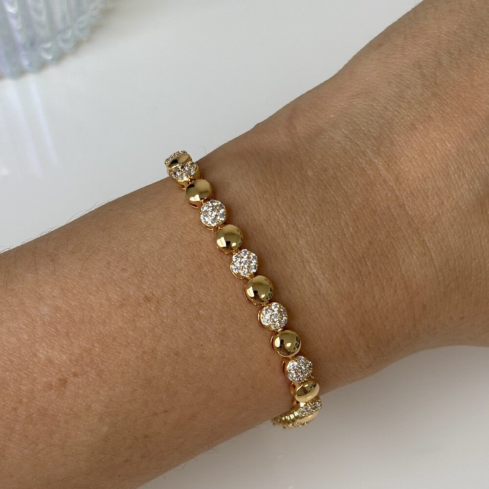Conjunto pulseiras Luiza/Malha/Riviera ouro