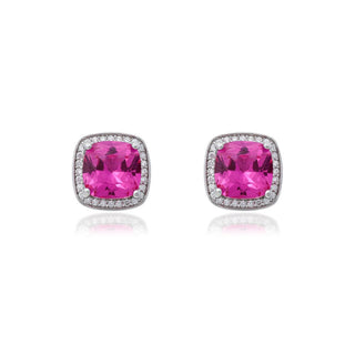Brinco Jolie quadrado zircônia turmalina pink prata 925