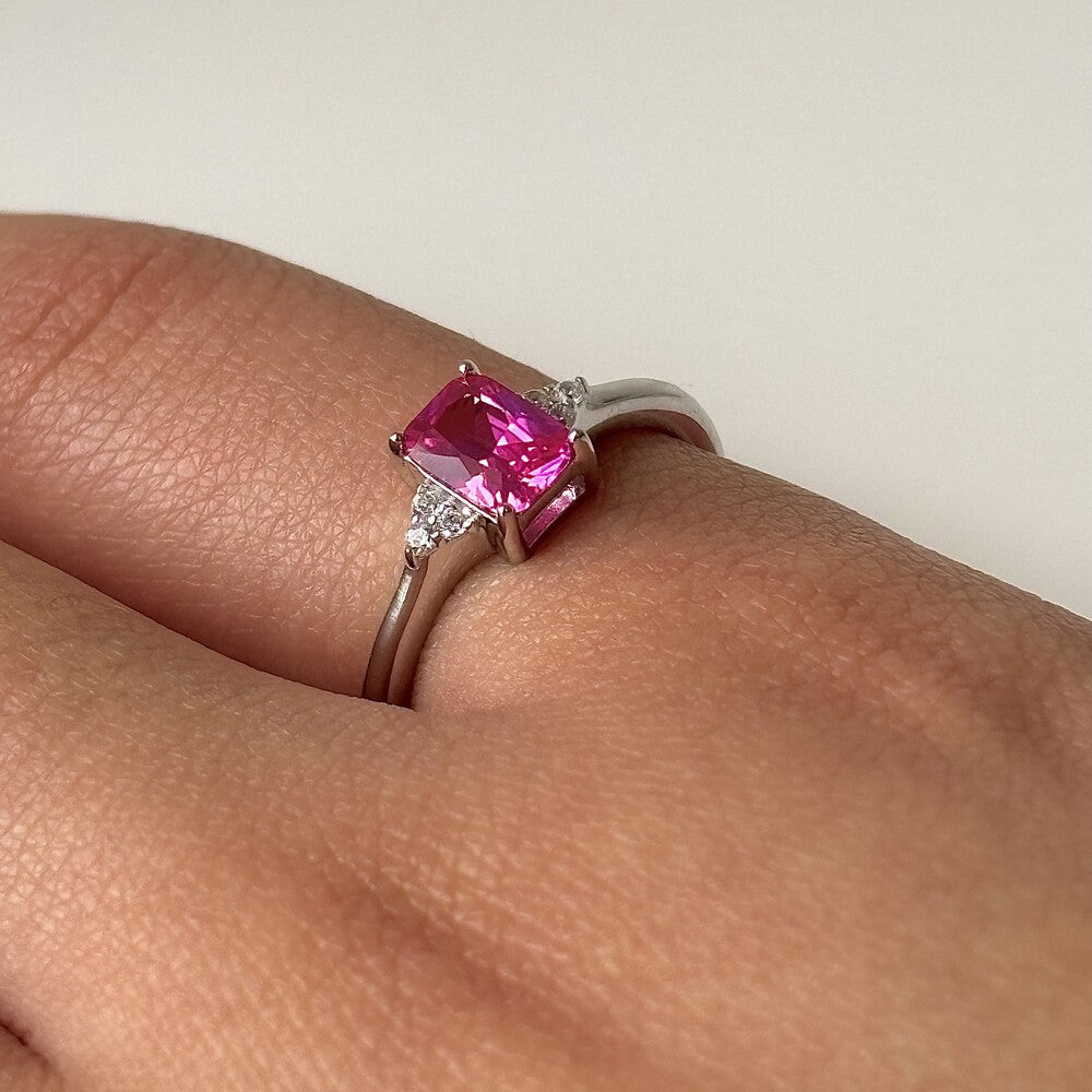 Anel Clara retângulo zircônia turmalina pink prata 925 - foto 3