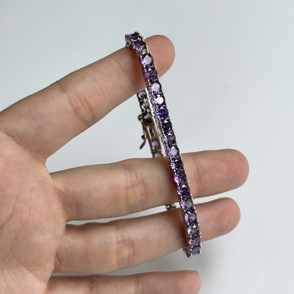 Pulseira classic riviera zircônias ametista ródio branco (4mm) - foto 4
