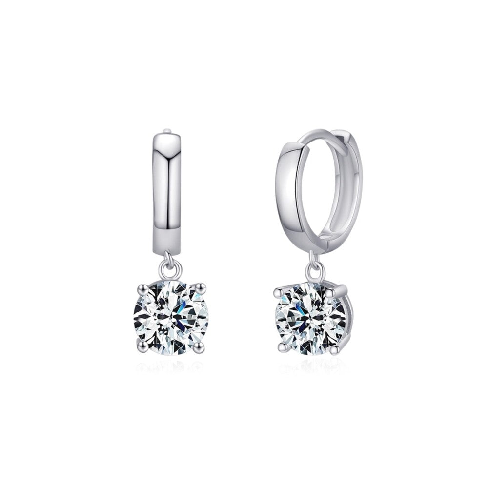 Brinco argola ponto luz Moissanite 1.0ct prata 925 (6.5mm)