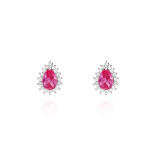 Brinco Fran gota zircônia turmalina pink ródio branco