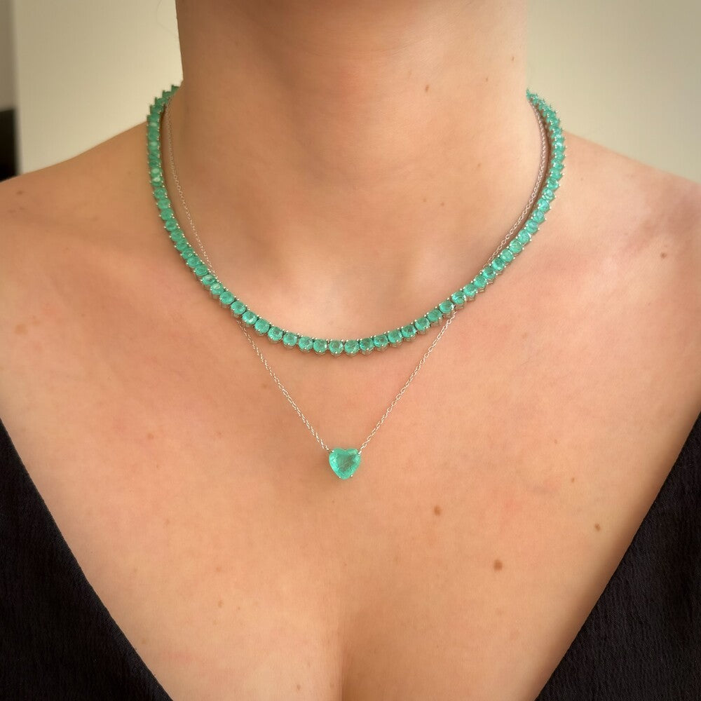 Conjunto Nice coração esmeralda colombiana fusion prata 925