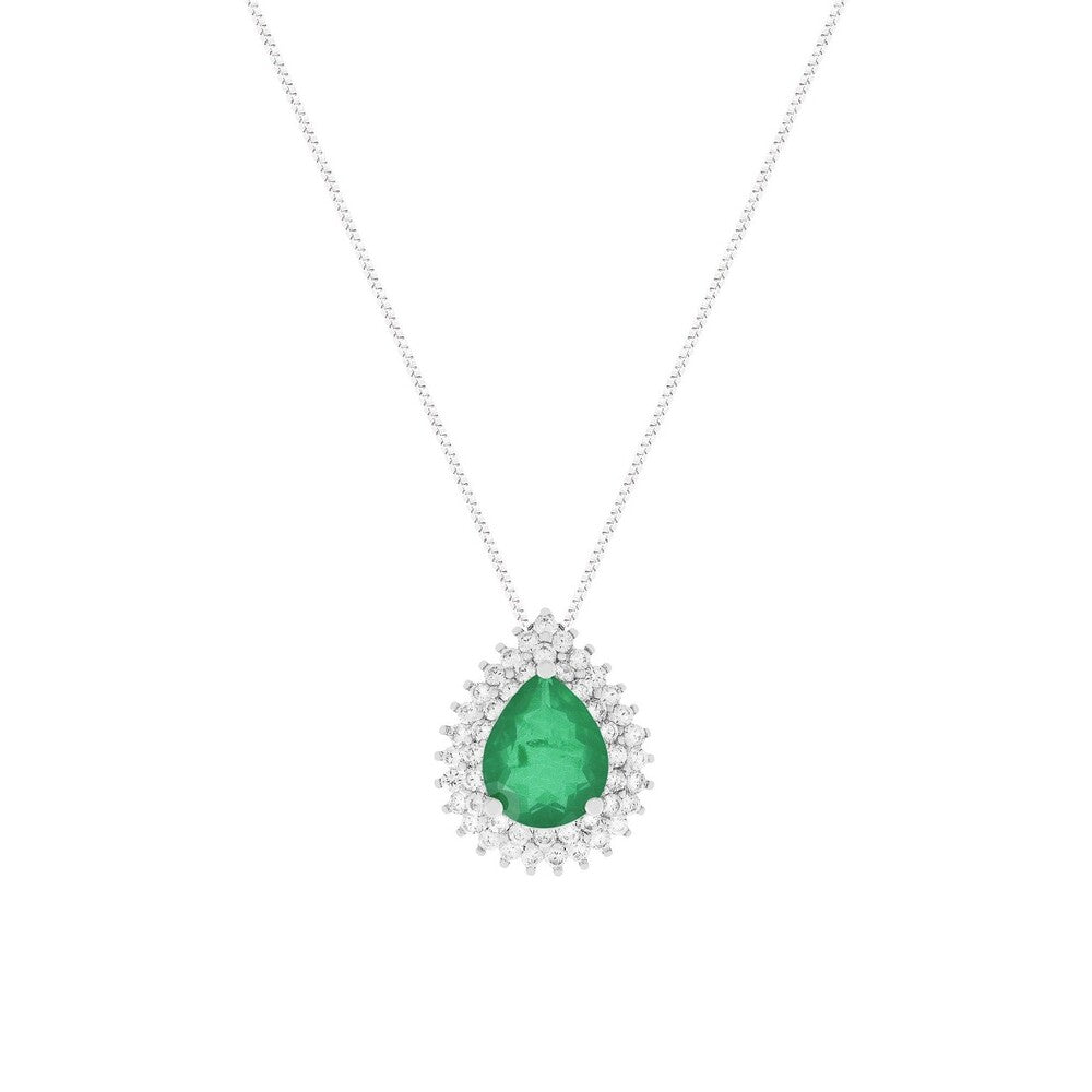 Colar gota Lauren esmeralda fusion ródio branco