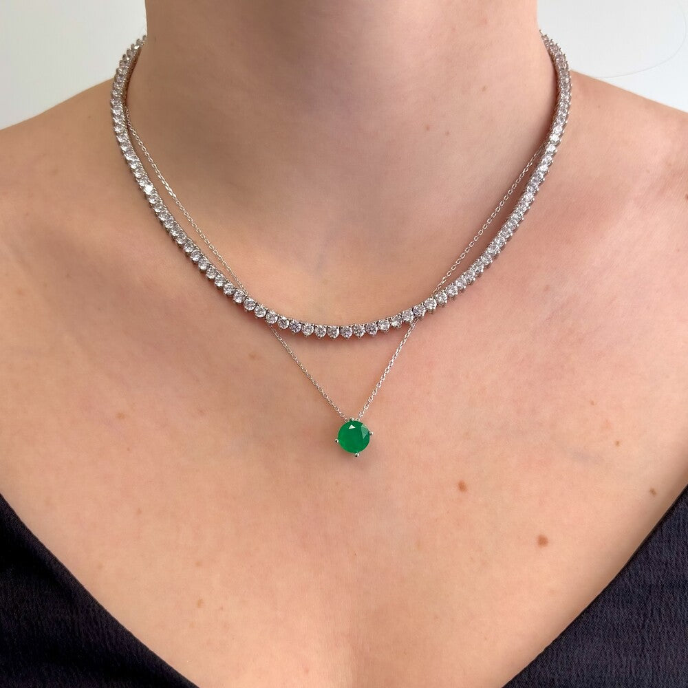 Colar ponto de luz esmeralda fusion ródio branco (8mm)