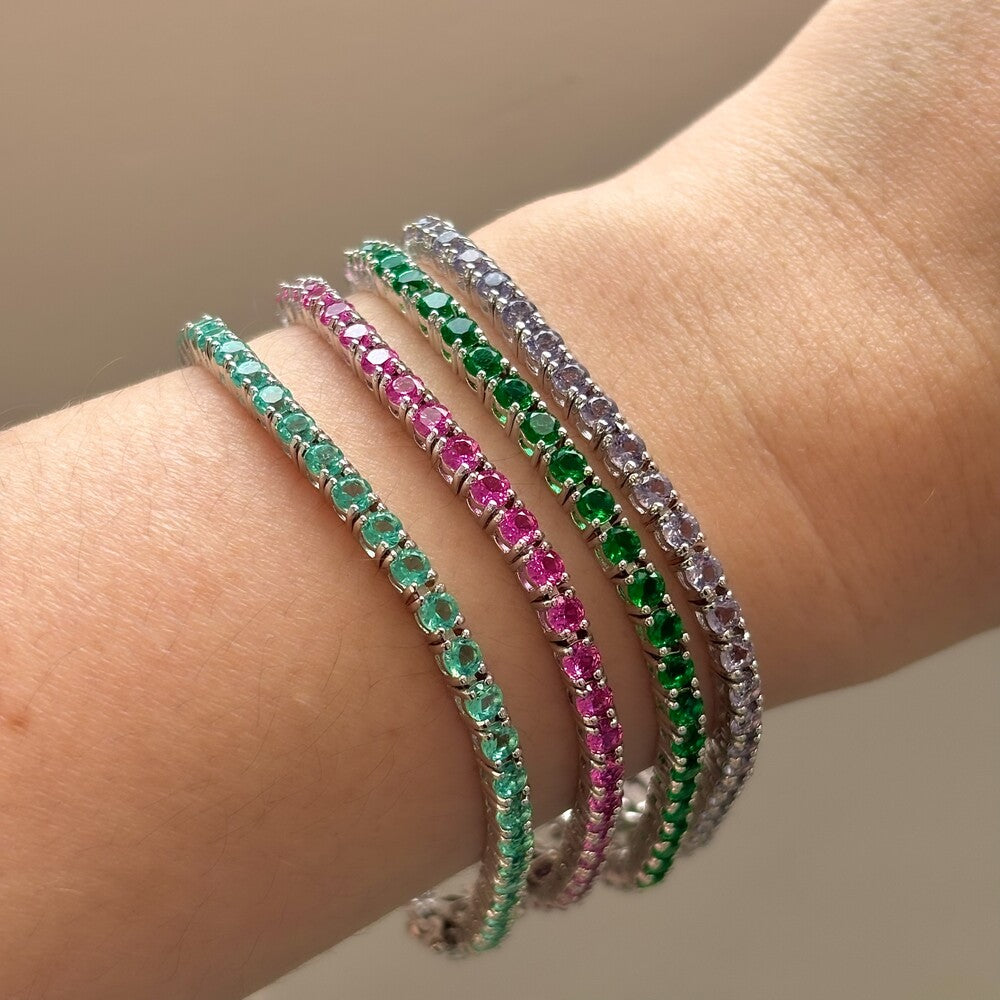Pulseira riviera Norah zircônias turmalina pink ródio branco - foto 2