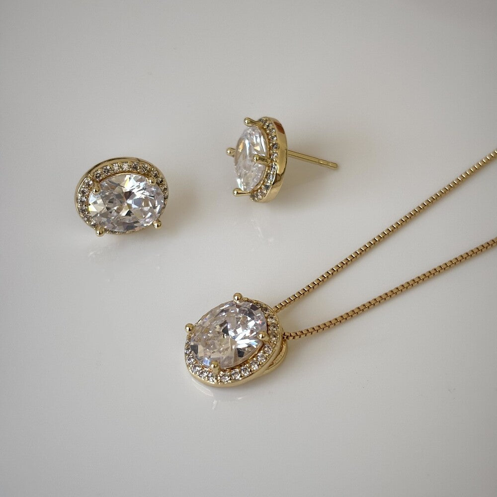 Conjunto oval zircônias brancas cravejado ouro - foto 3