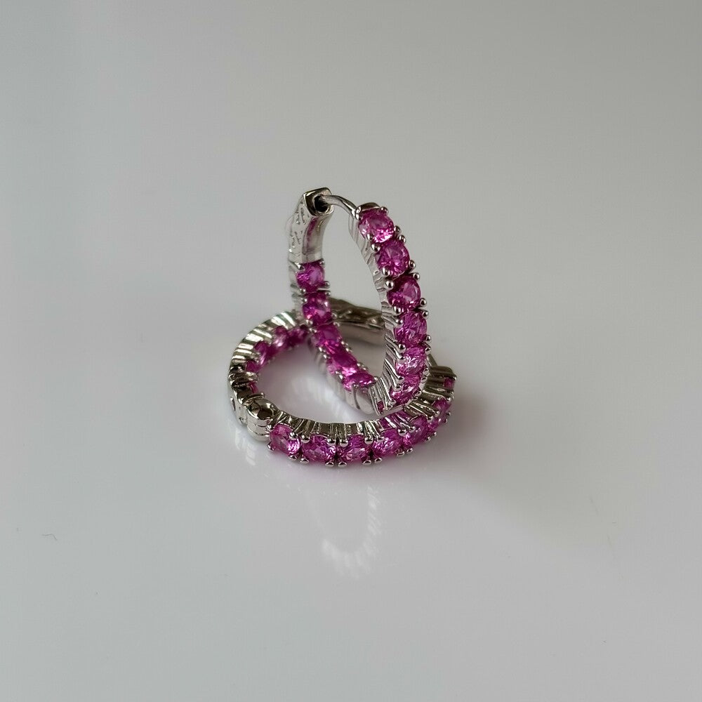 Brinco argola Mila zircônias turmalina pink ródio branco - foto 4