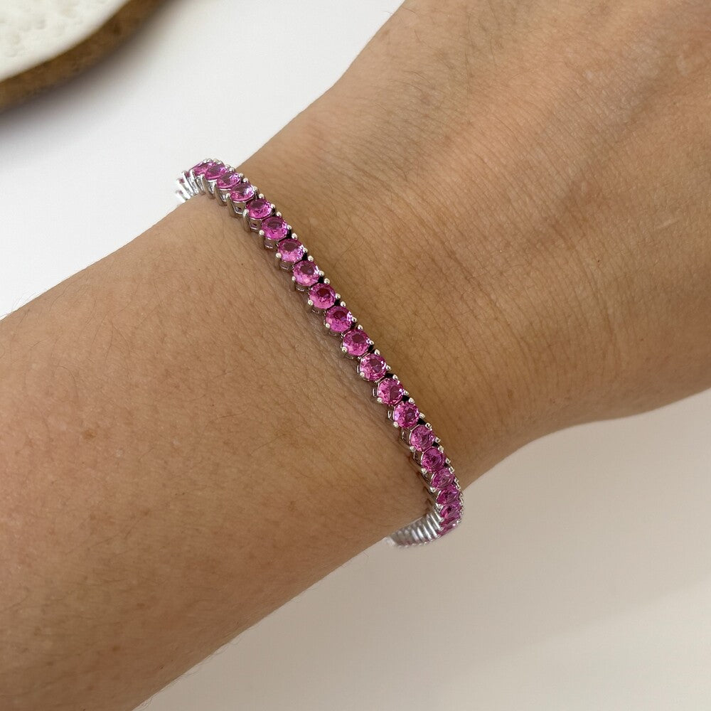 Pulseira classic riviera zircônias turmalina pink ródio branco (3mm) - foto 3